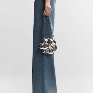 Mango Metallic Silver Flower Mini Crossbody Bag